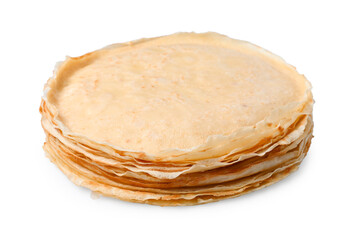 Stack of delicious crepes isolated on white