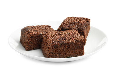 Delicious chocolate puffed rice bars isolated on white