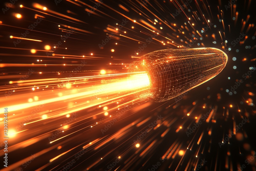 Poster dynamic digital representation of a comet soaring through space, showcasing radiant trails and vibra