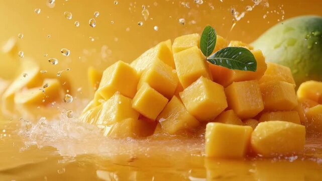 Fresh mango splash: juicy fruit cubes and watery burst