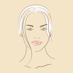 beautiful woman hand drawn face. Fashion female face line art vector illustration