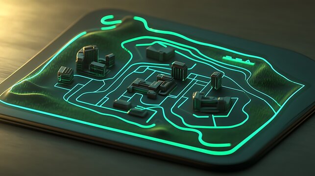 City map glow in the dark on tablet for planning use