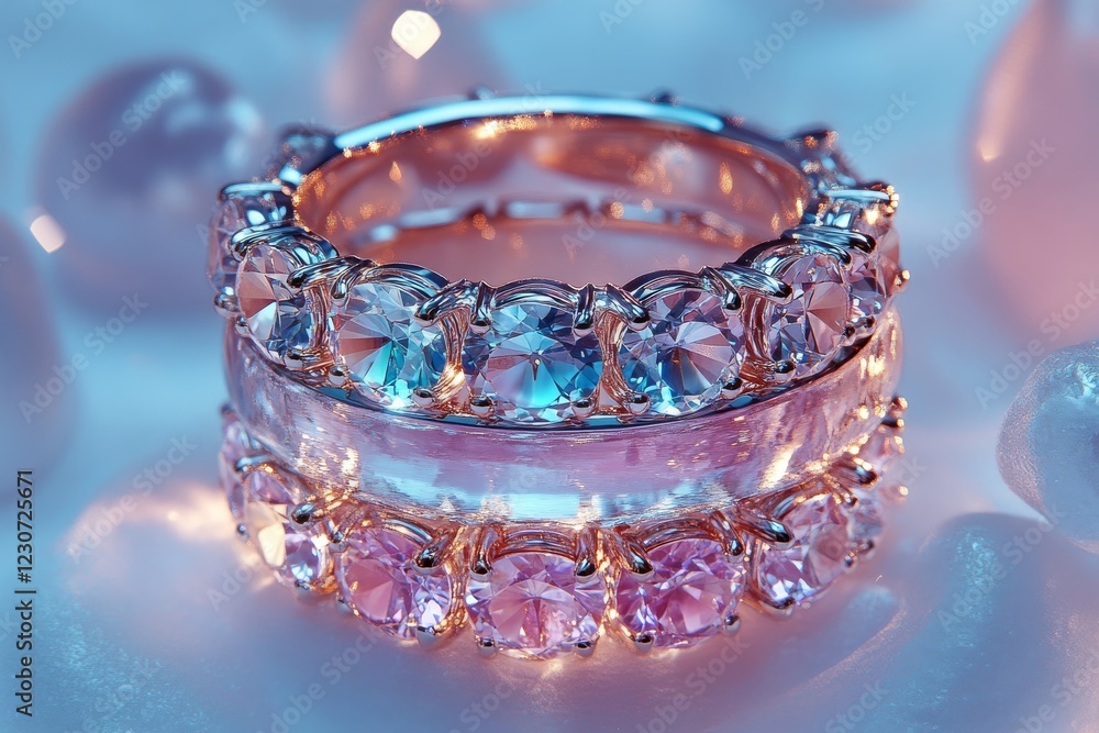 Poster elegant rings adorned with sparkling gemstones display on a soft, luminescent background