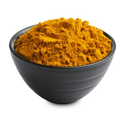 Turmeric powder in bowl isolated on white