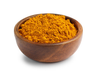 Turmeric powder in bowl isolated on white