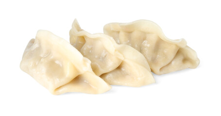 Tasty boiled gyoza (dumplings) isolated on white