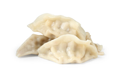 Tasty boiled gyoza (dumplings) isolated on white