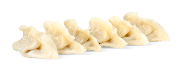 Tasty boiled gyoza (dumplings) isolated on white