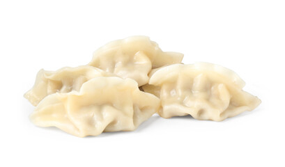 Tasty boiled gyoza (dumplings) isolated on white