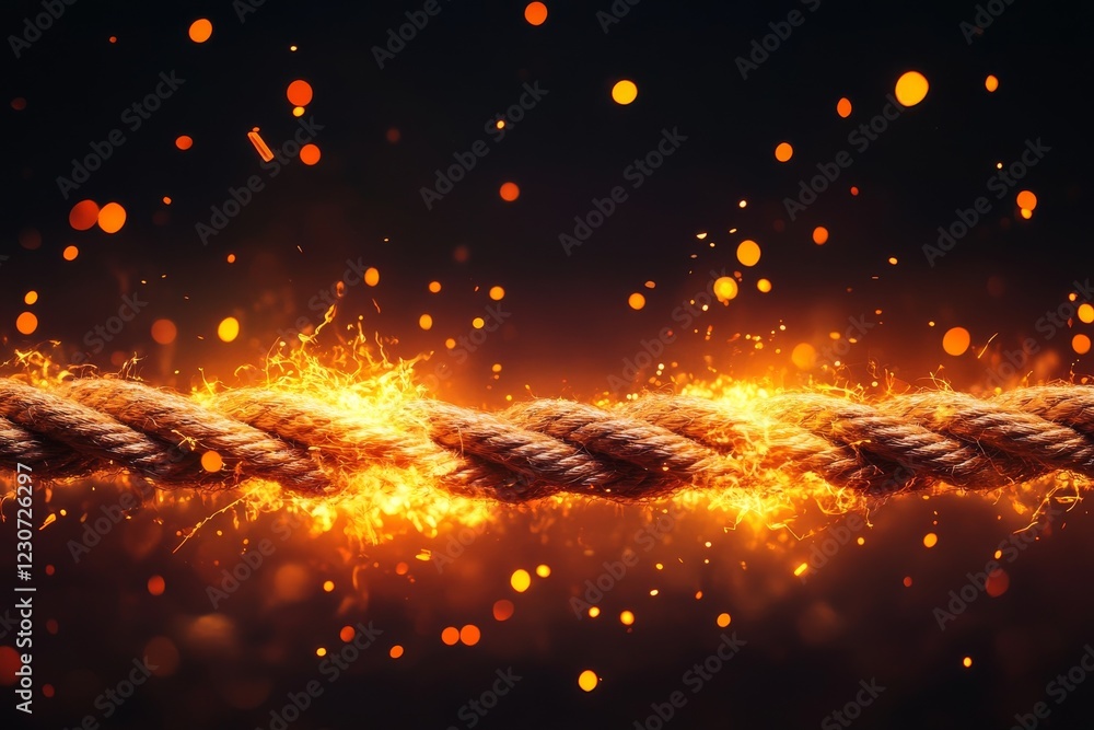 Aufkleber rope ignited with sparks against dark background creating a dramatic visual effect