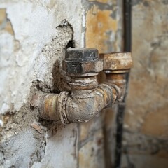 Leak pipe in a damaged wall shows urgent repair needs