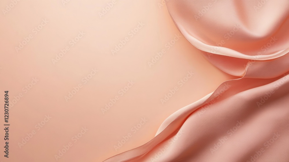 Aufkleber peach-colored fabric elegantly draped on a pale background, creating soft waves and texture.