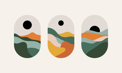 Vector illustration. Modern abstraction with soft transitions of beige, green, brown colors. Organic wavy shapes.