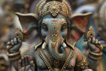Fototapeta premium Statuette of Hindu God Ganesha. Vector illustration.