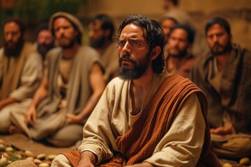 Biblical vector illustration series  Jesus heals ten lepers  only one returns to thank Jesus