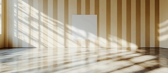 Obraz premium Bright and spacious gallery interior with striped walls and sunlight casting shadows