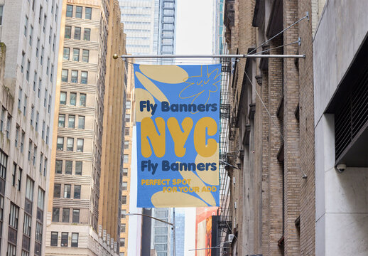 Customizable fly banner Out-Of-Home Advertising Mockup in New York City