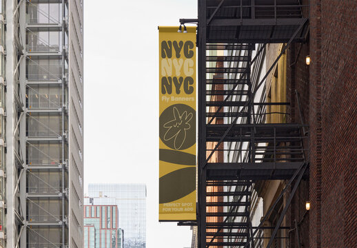 Mockup for OOH Advertisement in New York's Urban Setting. Fly banner