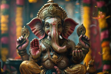 Fototapeta premium illustration of Lord Ganpati background for Ganesh Chaturthi with message in Hindi Ganapati