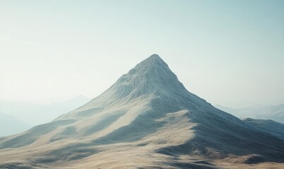 Naklejka premium Majestic, snow-dusted peak rising above a hazy mountain range.
