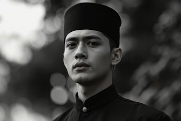 A man wearing a black hat and a black shirt