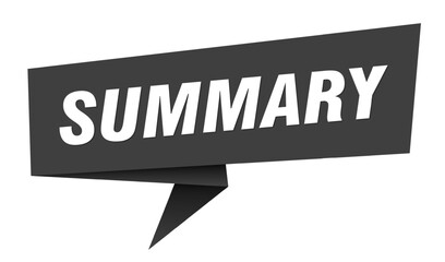 summary banner. summary speech bubble, label, sticker, sign template
