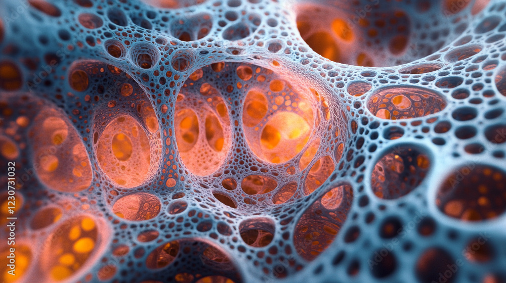 Poster exploration of nanotechnology revealing intricate structures and vibrant colors in microscopic view 