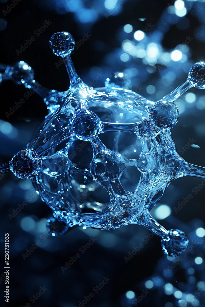 Poster exploring the intricate structures of nanotechnology through a close-up view of molecular arrangemen