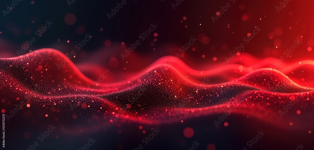 Poster abstract design shows red flowing waves. dynamic energy pattern creates motion. modern tech backgrou