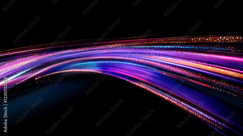 Poster digital light waves create an abstract flowing pattern of vibrant colors against a dark backdrop in 