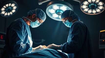 Two surgeons operating on a patient