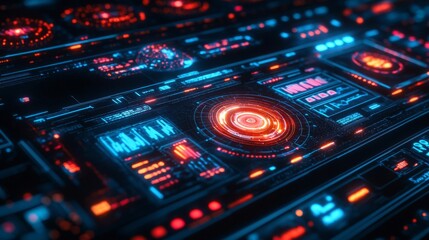 Obraz premium Abstract Futuristic Digital Interface with Red and Blue Neon Lights