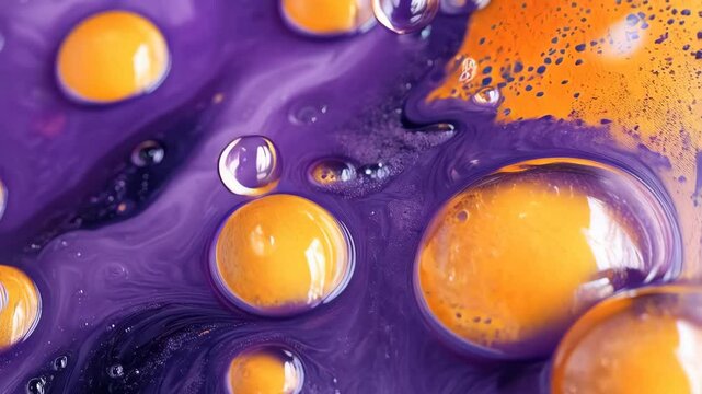 Vibrant orange bubbles swirl in dynamic purple liquid movement