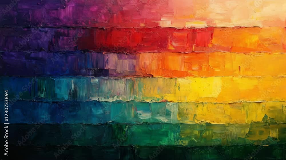 Poster vibrant abstract paint strokes transitioning through color spectrum