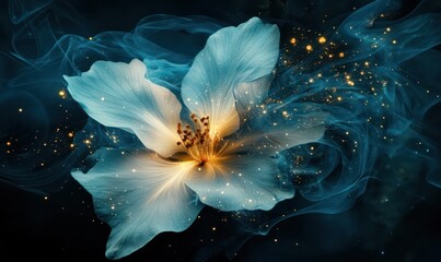 A stunning flower emanates a soft glow surrounded by wisps of color, capturing a magical essence perfect for celebrations like Women's Day and Valentine's Day