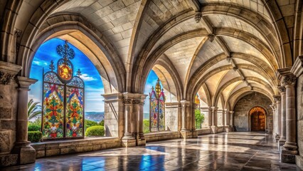 Gothic Archway with Stained Glass Windows at Cathedral of Arequipa
