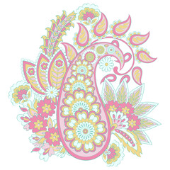 Paisley vector isolated pattern. Damask floral illustration in batik style