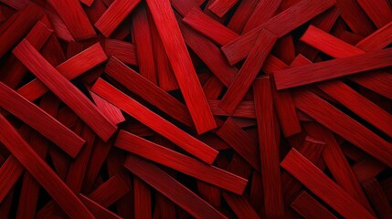   A group of closely stacked red wooden boards illuminated by a red light
