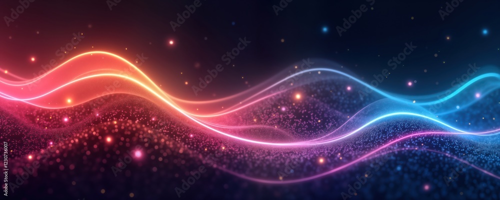 Poster abstract dynamic design with glowing lines, particles. colorful glowing waves create futuristic ener