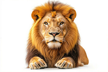 Fototapeta premium A lion laying down on a white background