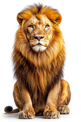 Obraz premium A lion sitting down on a white background