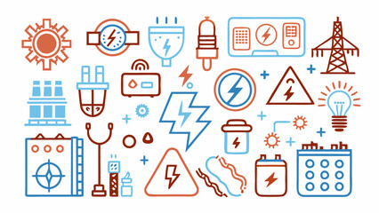 Fototapeta premium clean-lined set of monochrome icons related to electricity
