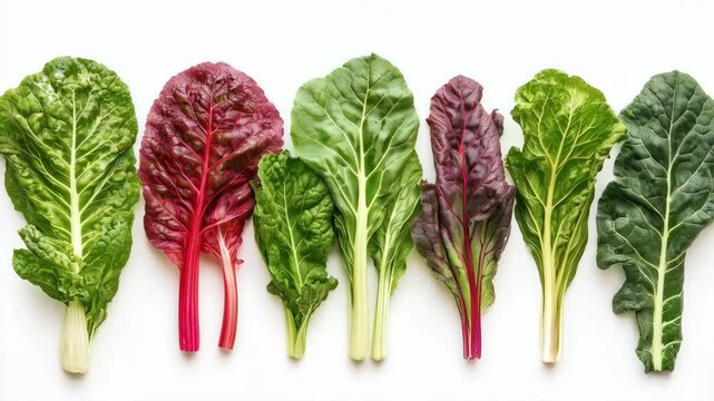 Fresh leafy greens transformation: colorful chard and kale evolution across frames