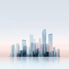 Obraz premium Abstract futuristic city skyline with clear, tall glass skyscrapers in pastel tones, symbolizing modern architecture, digital advancement, and urban innovation.