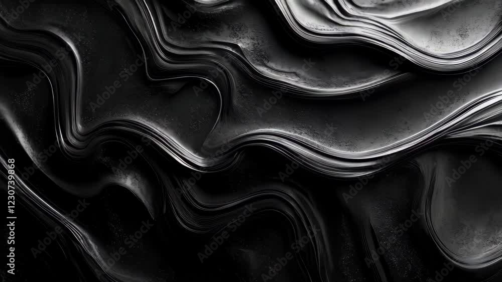 Poster abstract black and white fluid waves creating hypnotic movement patterns
