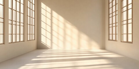 Empty Sunlit Room with Large Windows