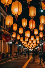 Lanterns Hanging in Streets in Chinese New Year