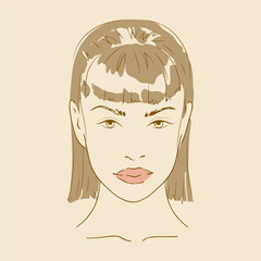 beautiful woman hand drawn face. Fashion female face line art vector illustration