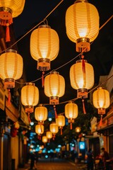 Lanterns Hanging in Streets in Chinese New Year