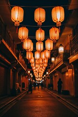 Lanterns Hanging in Streets in Chinese New Year